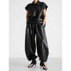 Fashion Style Drawstring Ankle-Tied Bloomers Loose Leather Pants PU Leather Pants Loose PU Leather Pants