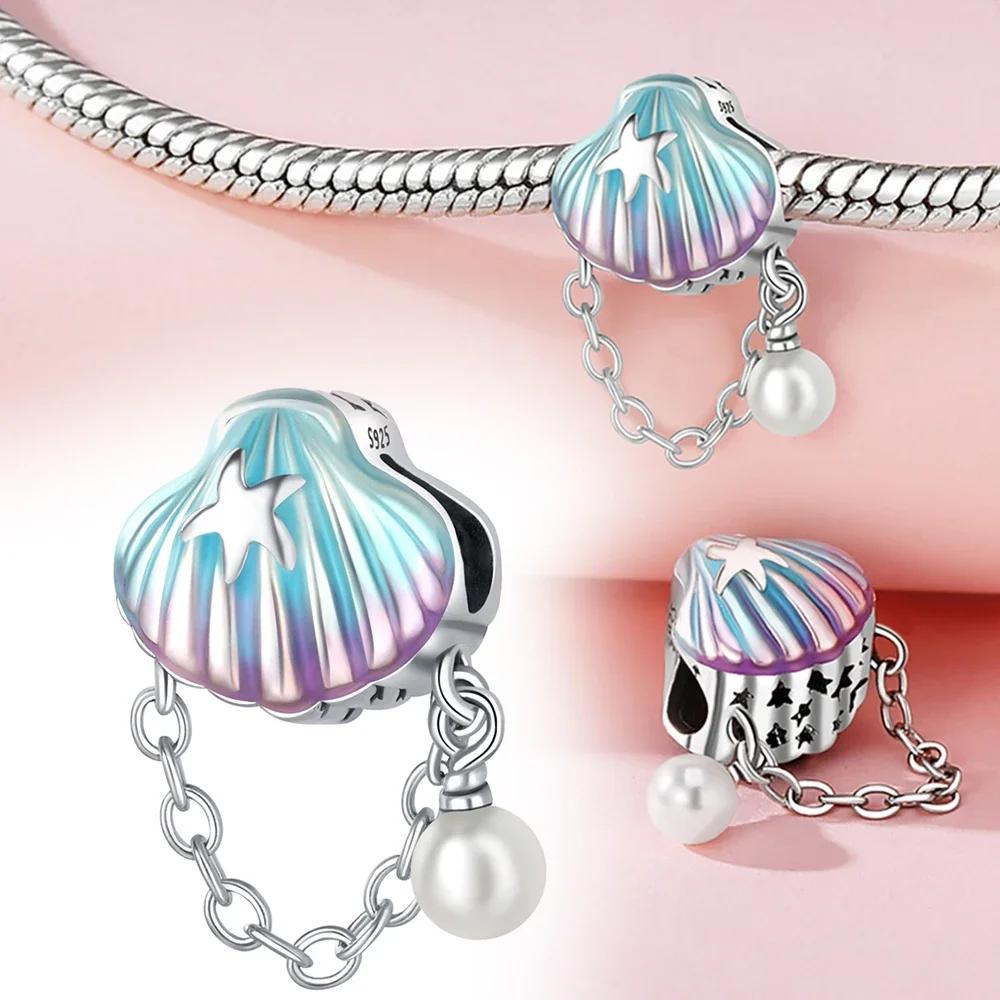 Charm Copper Ocean World Series Heart Fish Scale Pattern Gradient Epoxy Beads For Women'S Bracelet Diy Jewelry Gift