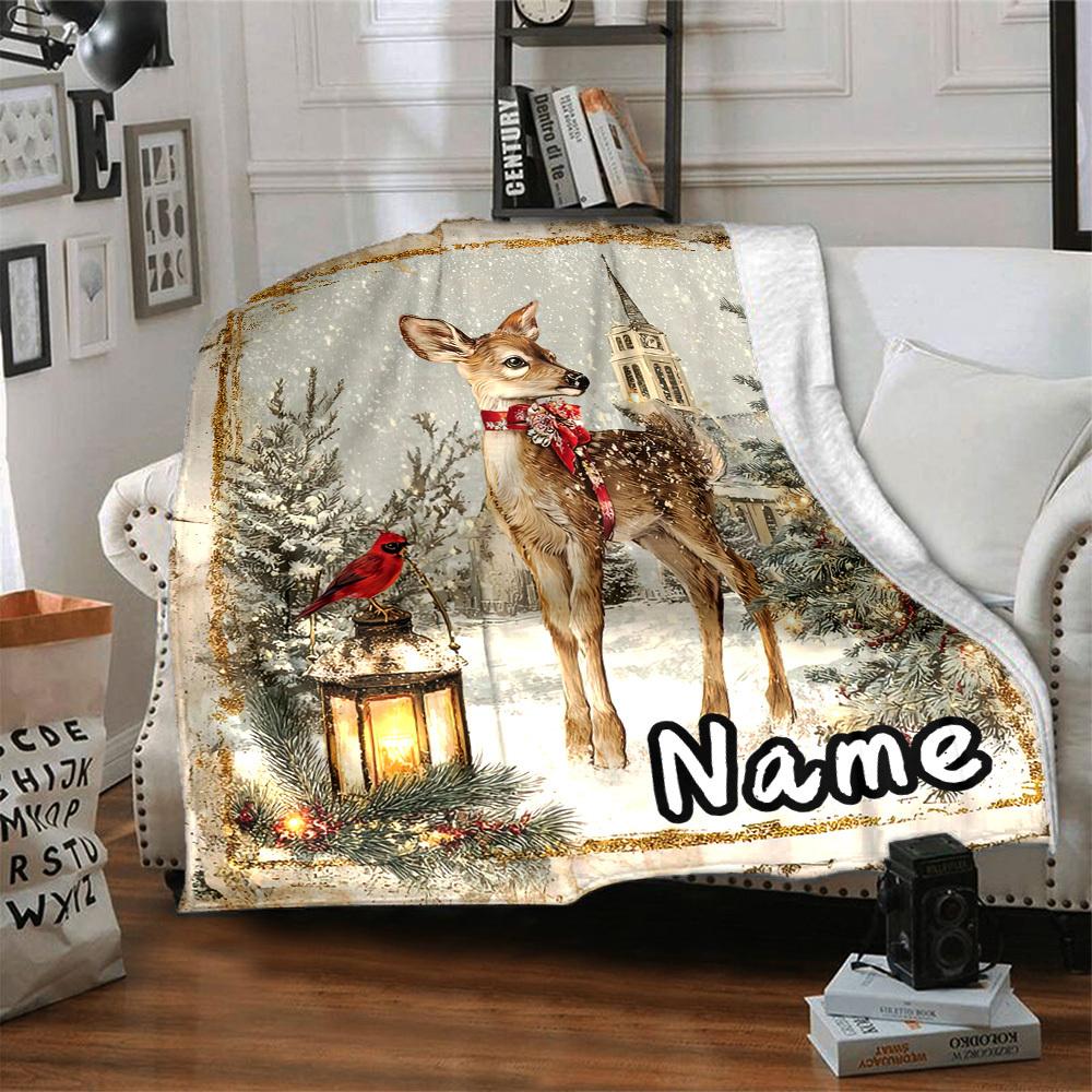 Winter Wonderland Deer Home Customize Your Name Blankets Cozy Soft Lightweight Allseason Multipurpose Blanket For Picnics Sofas Offices Beds Living