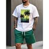 Men's Summer Coconut Tree Print Short-Sleeve T-Shirt and Shorts Set Hawaiian Sports Set Breathable Outdoor Two-Piece Set