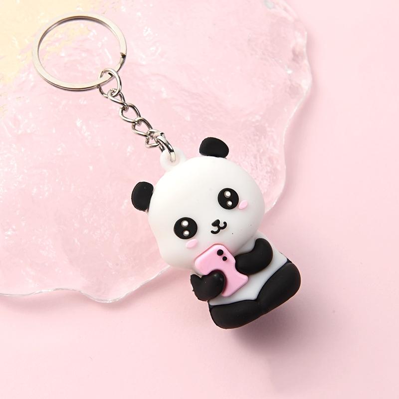 New Cute Cartoon Couple Panda Pendant Car Bag Key Chains for Women Jewelry Gift Bag Charm
