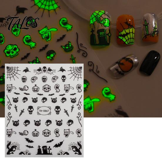 Halloween Nail Supplies 6 Sheets Glow-in-the-dark Sticker, Spooky Ghost Pumpkin Skull Manicure Stickers Decal, DIY Decoration Party Favors for