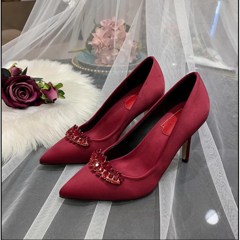 Faux Diamant Chaussure De Mariée Rouge Mode Mode Délicate