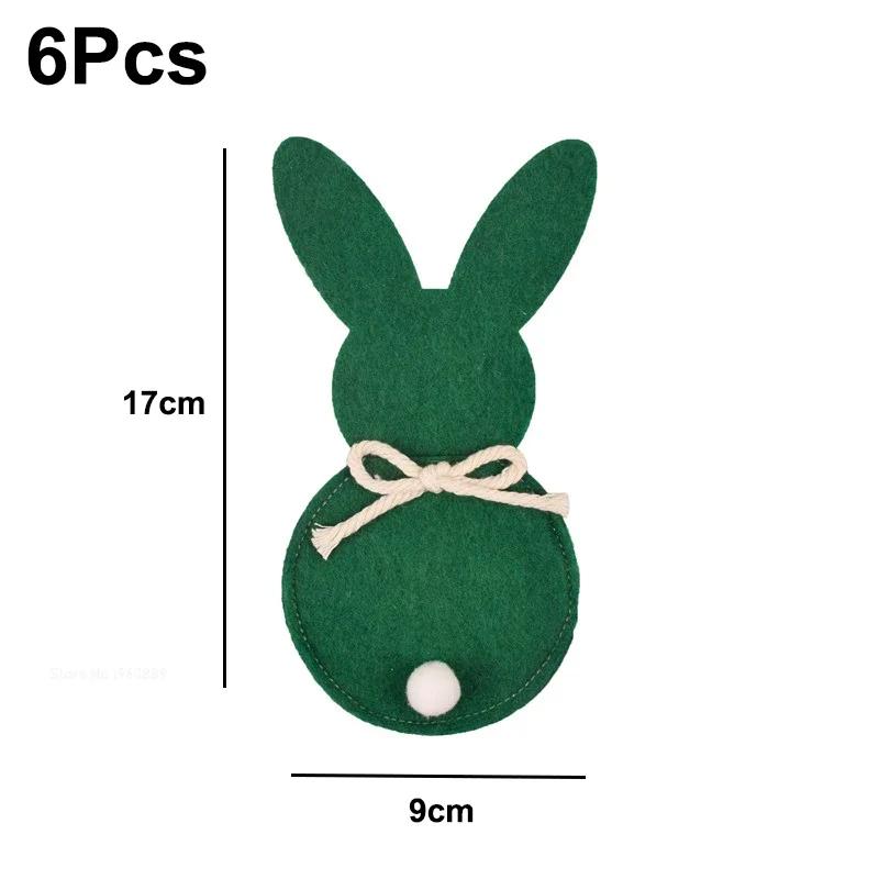 6Pcs Easter Bunny Felt Cutlery Holder Bag Happy Easter Decorations for Rabbit Tableware Knife Fork Cover Bag Party Accessories