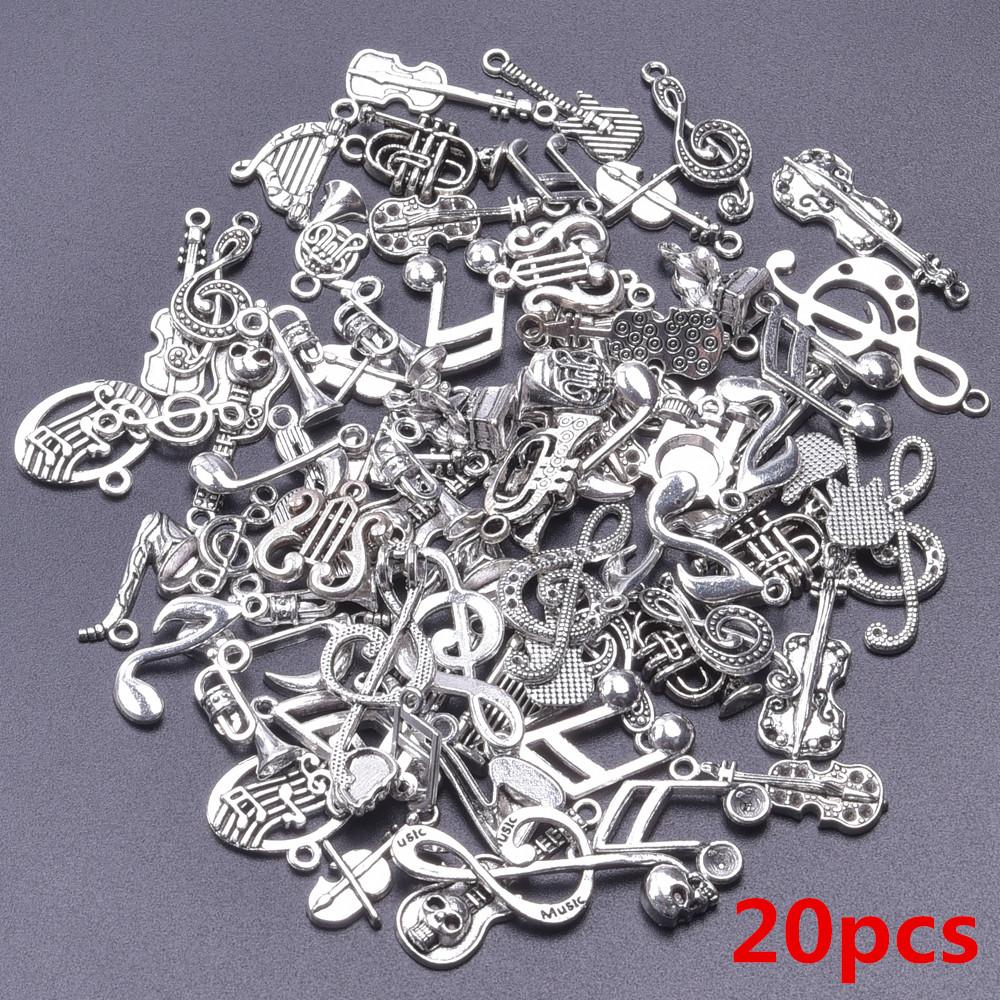 Vintage Music Series Random Mix Wing Guitar Musical Note Bulk Charms For Jewelry Making Supplies Metal Tape Pendant DIY Material