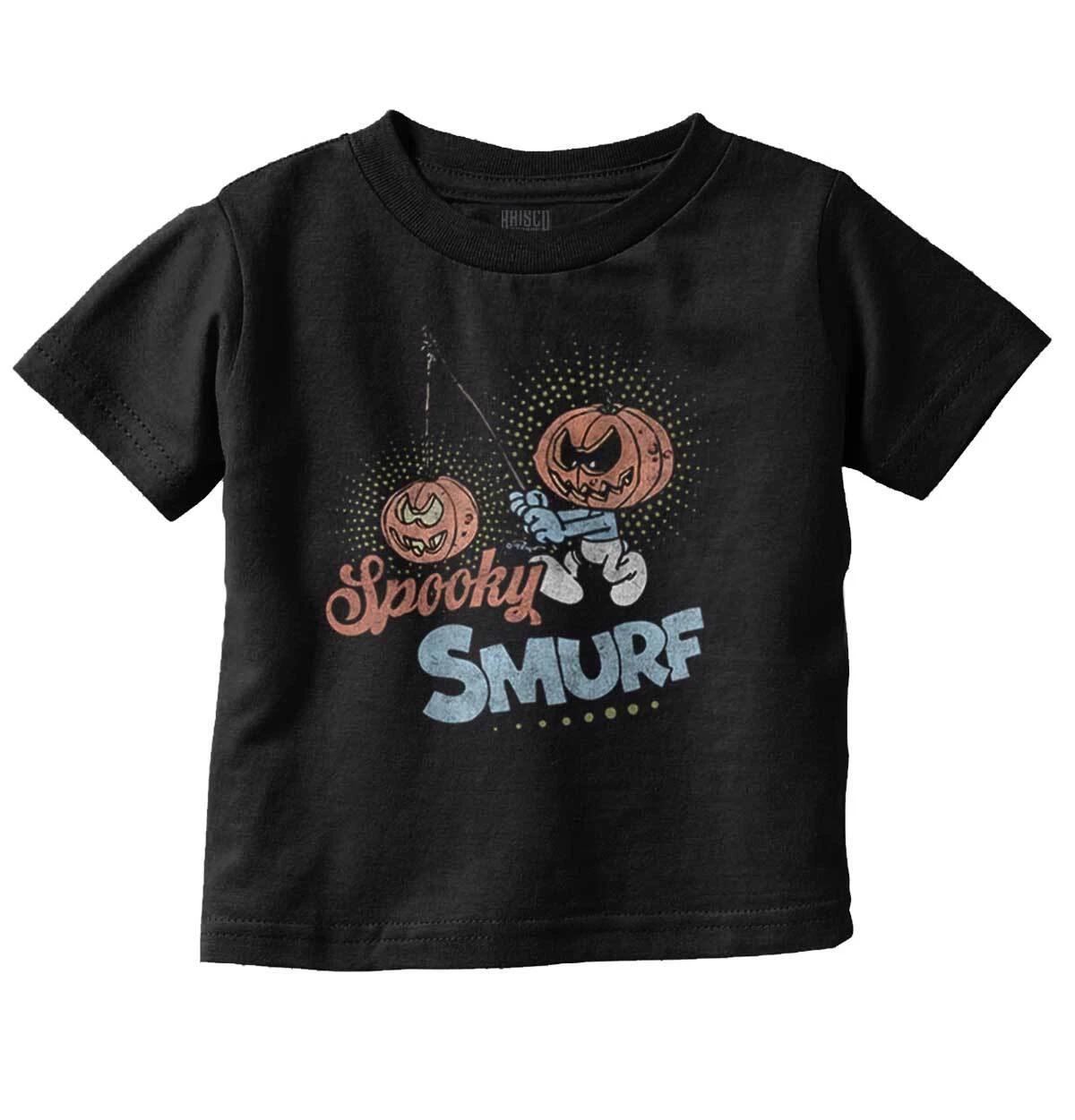 Spooky Smurf Halloween Pumpkin Head Cartoon Toddler Boy Girl Youth T Shirt Tee L