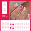 24Pcs Glossy French False Nail Short Square Press On Nail White Glitters Design ABS Matte Daily Use