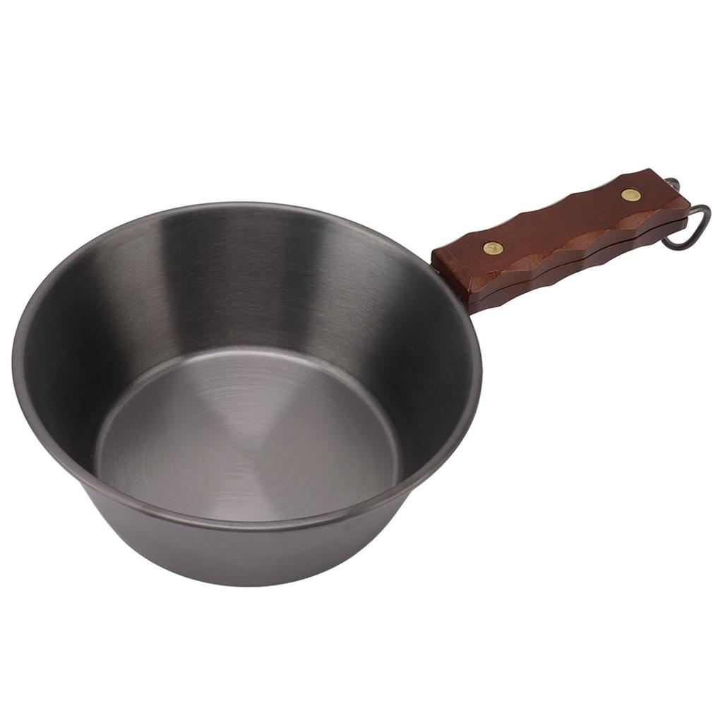 Camping Skillet 304 Stainless Steel 2000ML Wood Handle Safe Portable for Outdoor Hiking Picnic
