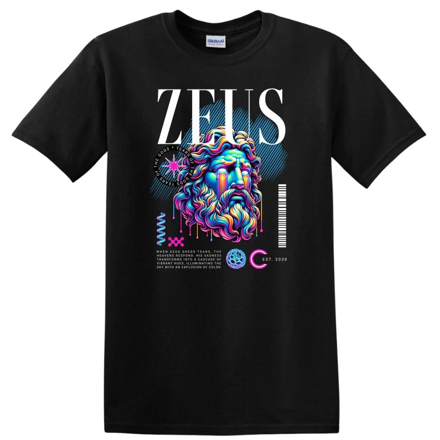 Zeus Colorful Vintage Art T Shirt w/ Greek Mythology Design Graphic Tee XS