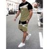 New Stitching Printed Men's Suit Summer Round Neck Short Sleeve Top And Casual Shorts Fashion Street Style Two-Piece Set
