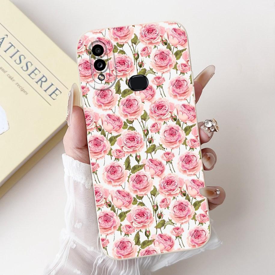 For Samsung Galaxy A10 A10S M01S Phone Case Fashion Flower Back Cover Liquid Silicone Protector on Samsung A 10 Shockproof Funda