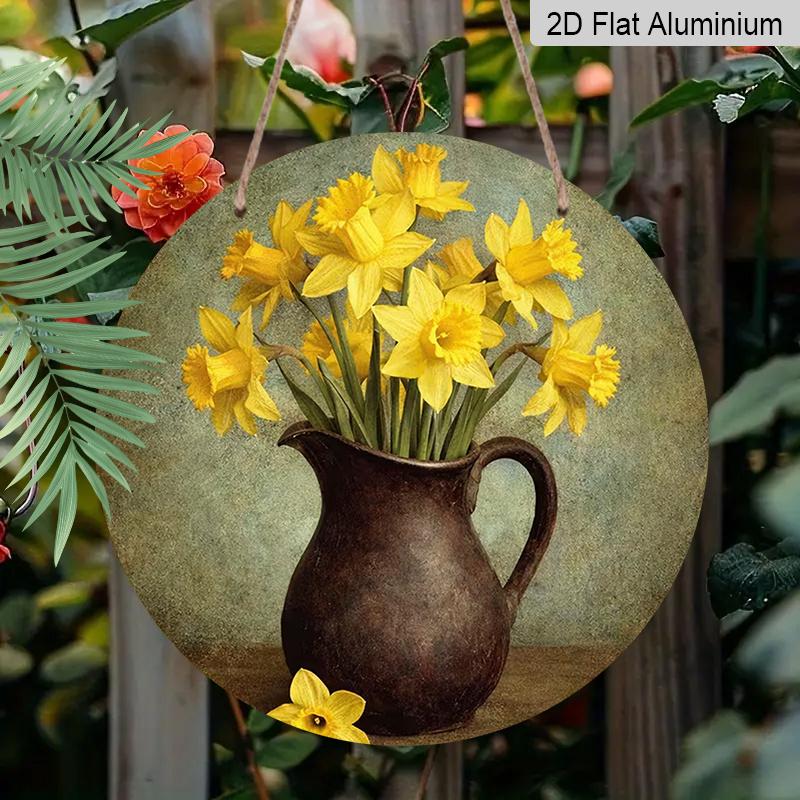 

2D Flat Aluminum Retro Daffodil Wall Art Rustic Country Style 7.87 Inches X 7.87 Inches Perfect for Gardens, Farmhouses, Cafes, Living Rooms 1pc