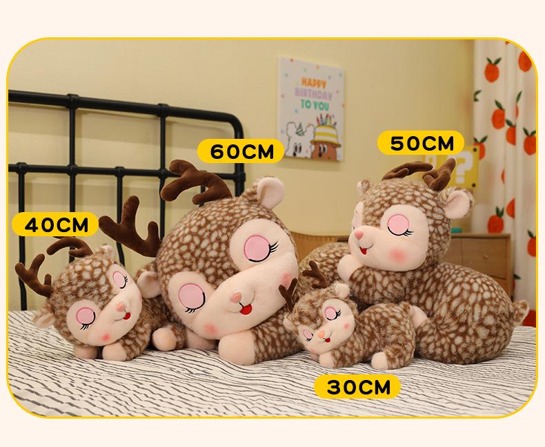 Cute Cartoon Sika Deer Plush Toy - Lying Fawn Pillow Doll