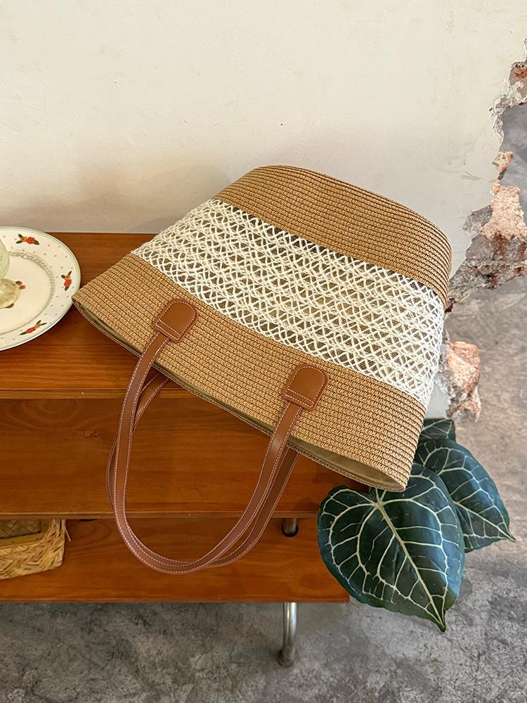 Large Capacity Woven Vegetable Basket Bag 2025 Summer New Seaside Vacation Beach Bag Commuter Versatile Tote Bag