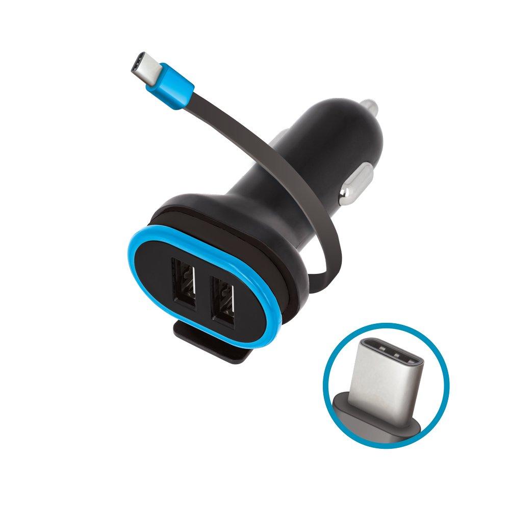 Forever Car Charger 2x USB 3A Black with 0.2m USB-C Cable