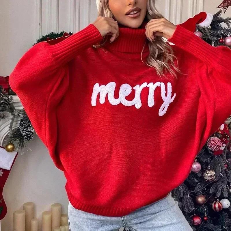 Knitted Women Turtleneck Sweater Loose Pullover Female Jumper Elegant Winter Warm Spring New Year Trendy Christmas Sweater