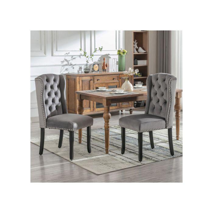 Chaise De Salle À Manger - MUVOE - Velours Gris - Pieds En Bois Massif - Design Moderne - Confort Élevé