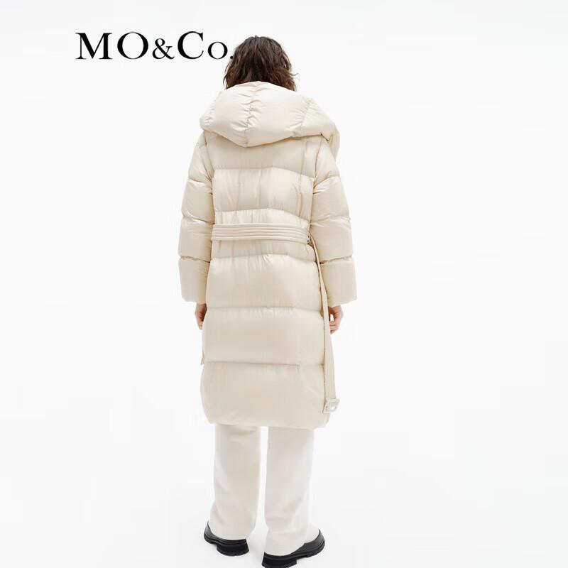 MO&Co. Women's Hooded Long Down Jacket with Belt
