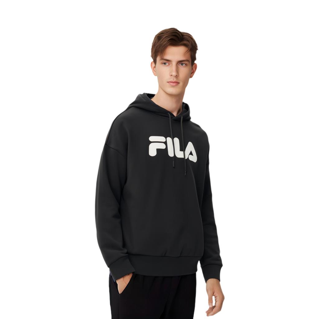 FILA Classic Loose Logo Casual Hooded Long Sleeve Fleece American Vintage Sweatshirt Unisex sweatshirt Black F51U248298F-BK