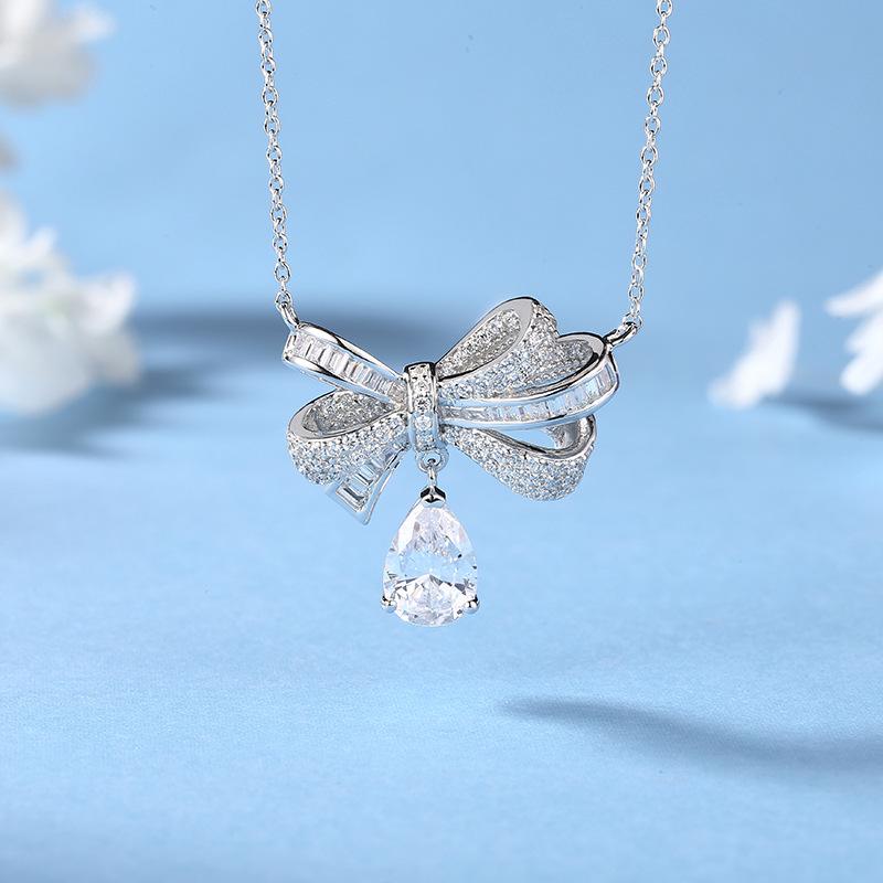 Elegant Bow Tie Diamond Necklace for Women - Versatile Spring/Summer Jewelry with a Unique Design