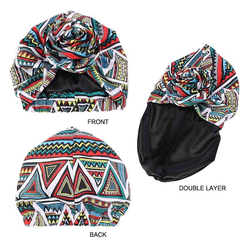 Afrikanischer Turban für Damen, gefüttert mit Satin, große Blumenmütze, Kopftuch mit Blumenmuster, muslimisches Kopftuch, Damenmütze