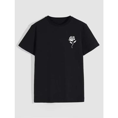 T-Shirt mit Rosenprint für Herren, lässig, Rundhalsausschnitt, Kurzarm, modisch, Sommer-T-Shirts, Oberteile, reguläre und Übergrößen-Tees