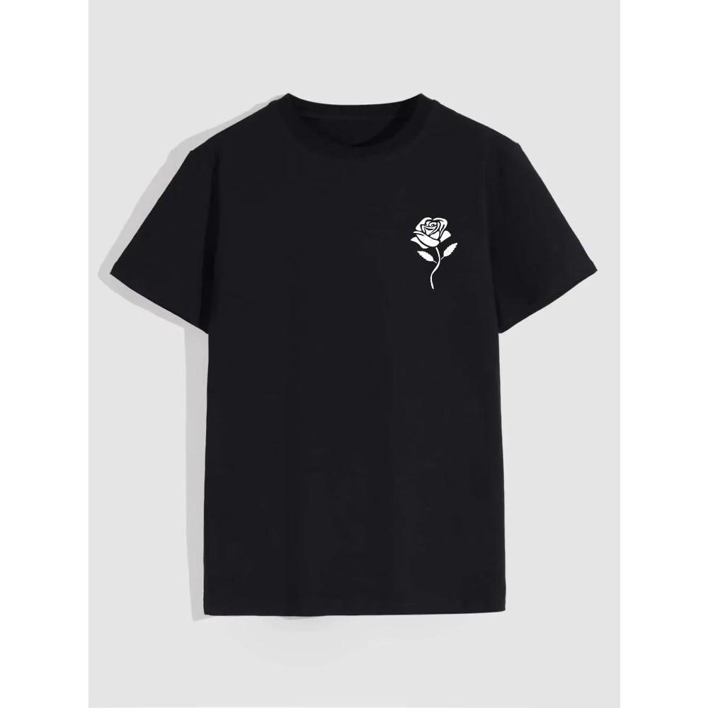 Rose Print T-Shirt for  Men's Casual Crew Neck Short-Sleeve  Fashion Summer T-Shirts Tops, Regular and Oversize Tees