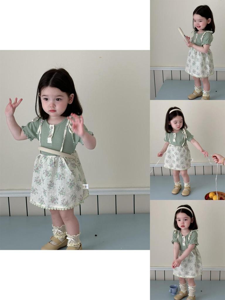 Adorable Girls Summer Lace Short Sleeve T-shirt And Shorts Set Lightweight Korean Style Toddler Outfit For Ages 1 To 3 Years