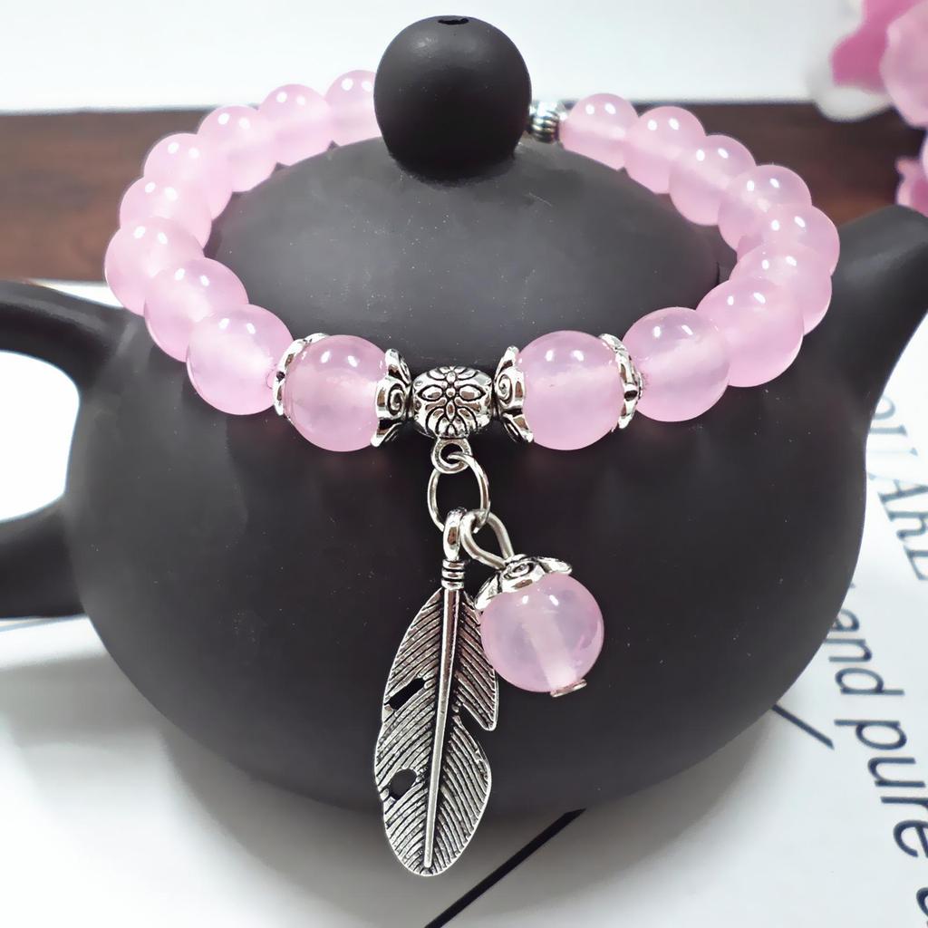 Amethyst Chalcedony Bracelet with Vajra Bell Pendant - Handmade Beaded Jewelry for Women