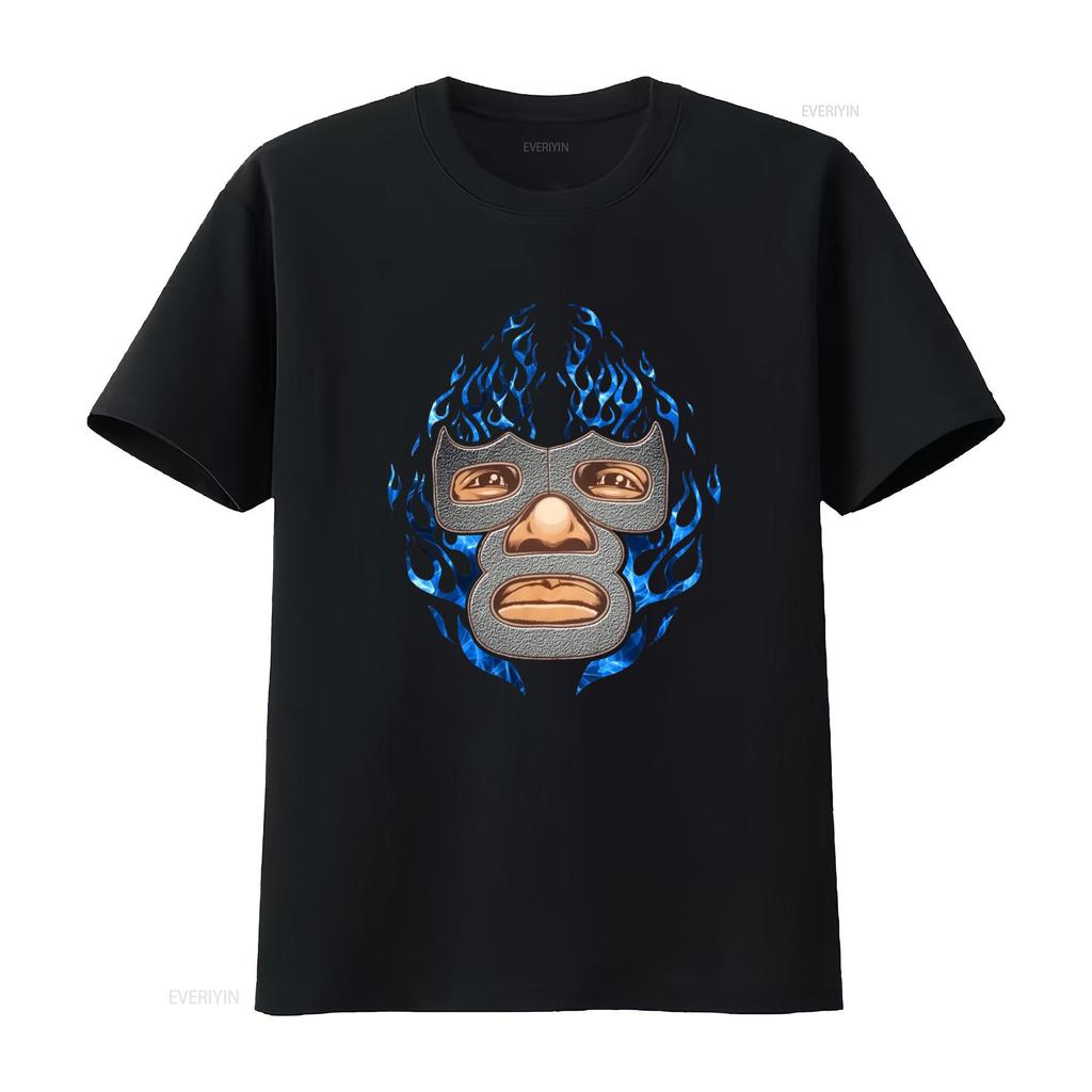 Blue Demon Mexican Luchador T Shirt with Flame Design for vintage Washed Slightly Top For Everyday Wear graphic homme