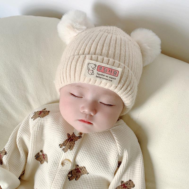 Newborn winter baby hat male treasure female treasure wool hat knitted hat cotton inner warm thickened warm hat