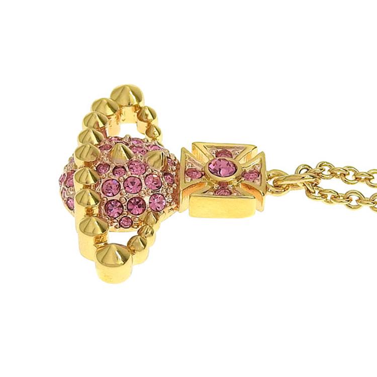 VIVIENNE WESTWOOD Lena Planet Pattern Saturn Shape Pink Crystal Brass Necklace Unisex Necklace Gold Pink-Diamond 6302039R02R881