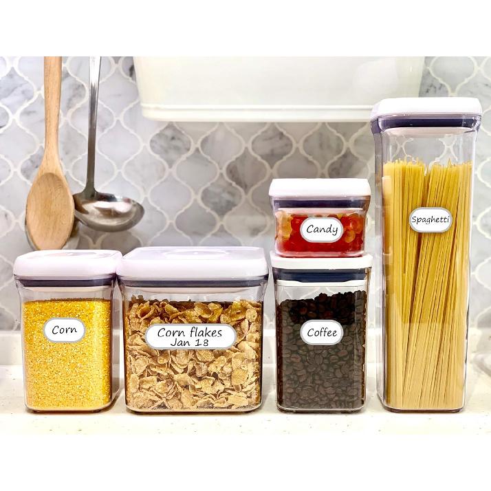 CHUBBIEE Removable Waterproof Food Labels, Write-on Kitchen Labels for POP Food Storage Containers, Jars and Home Organization, Pantry & Spice