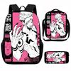 Set Zaino Scolastico Cartone Animato Anime Bambini Leggero Ergonomico Borsa a Spalla Doppia Con Portapranzo Astuccio Tessuto Oxford