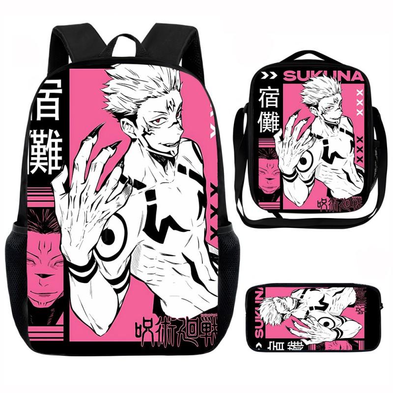 Set Zaino Scolastico Cartone Animato Anime Bambini Leggero Ergonomico Borsa a Spalla Doppia Con Portapranzo Astuccio Tessuto Oxford