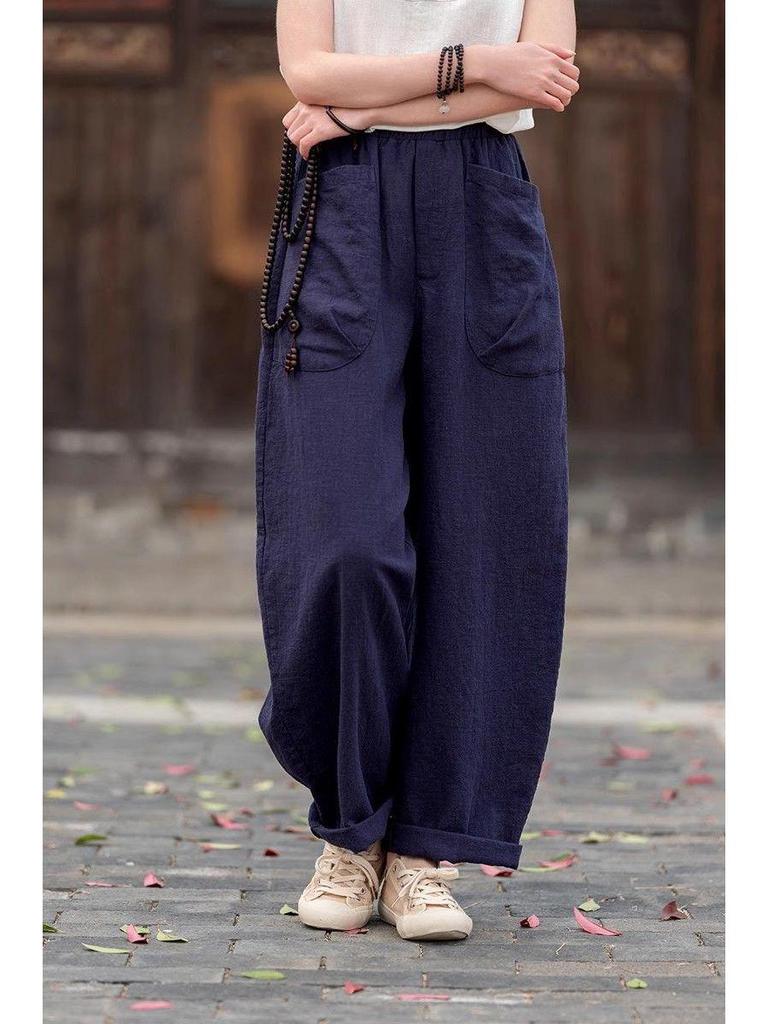 Women's 2026 Cotton-Linen Casual Wide-Leg Carrot Pants