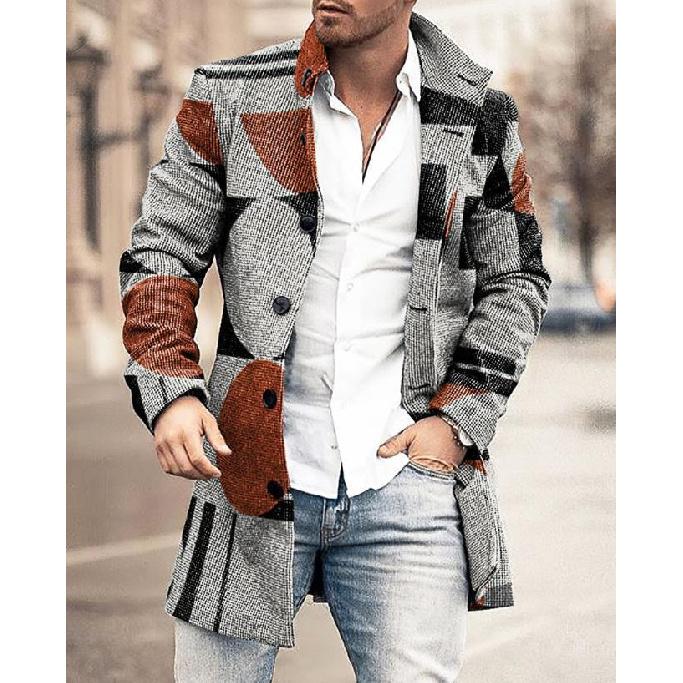 Spring New Men's Pocket Versatile Daily Retro Stand Up Collar Medium Long Woolen Coat Men's Casual Coat Men's Clothing