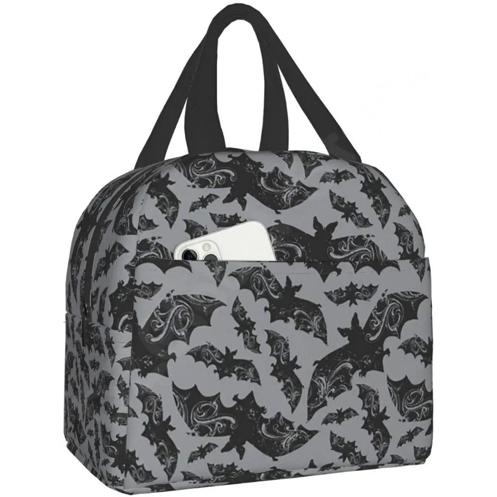 Geantă de prânz cu lilieci de Halloween, cutie de prânz reutilizabilă, impermeabilă, termică, tip geantă tote bento, recipient pentru prânz, geantă frigorifică pentru femei, geantă izolată