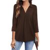 2025 Spring Autumn Women's Chiffon Blouse, Notched Lapel V-Neck Three-Quarter Sleeve Shirt, Loose Fit Solid Color Office Casual Top For Workwear
