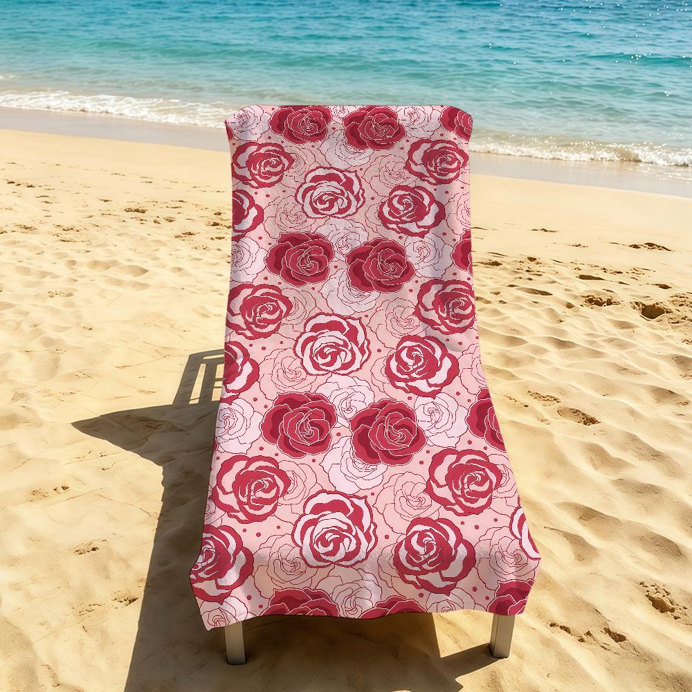 Modisches Handtuch mit Rosenmuster für Camping im Freien Strandhandtuch Super saugfähig Schnell trocknend Sommerhandtuch