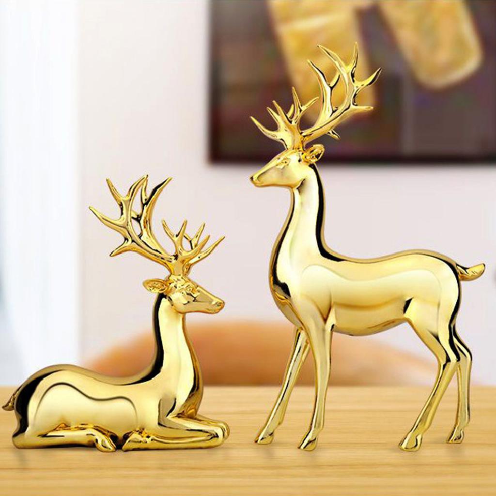 1 Pair of Deer Figurines Home Decor Desk Standing Kneeling   Statue Europn   Resin Craft