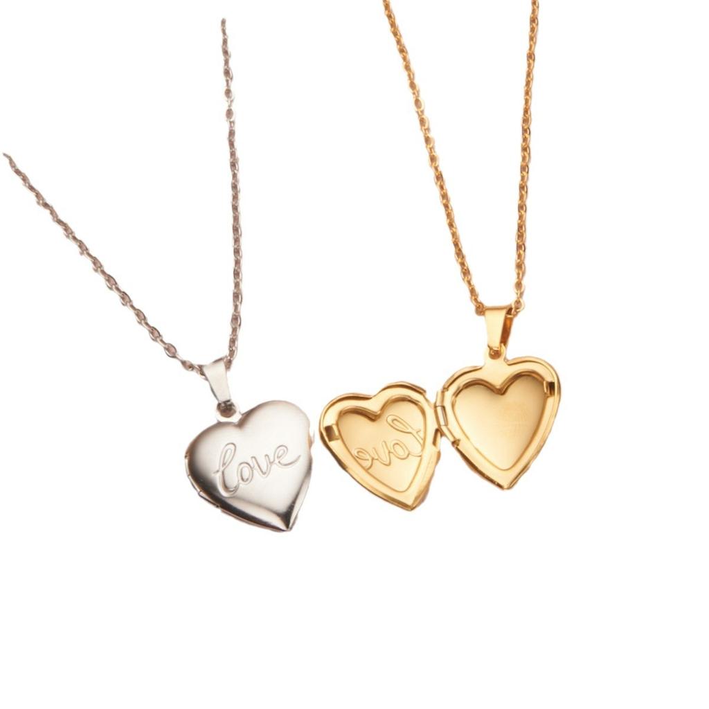 Stainless Steel Heart-Shaped Openable Lock Photo Frame Photo Box Love Gold Silver Pendant Necklace
