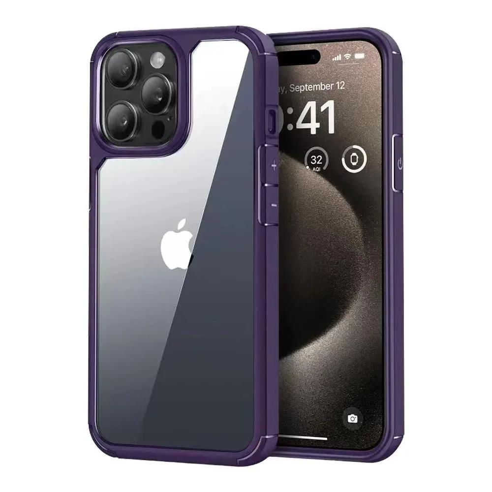 Luksusowe Przezroczyste Wstrząsoodporne Etui Pancerne typu Bumper na iPhone 16 15 14 Plus 13 12 11 Pro Max X XS 7 8 Wytrzymała Ramka Twardy Tylny Panel