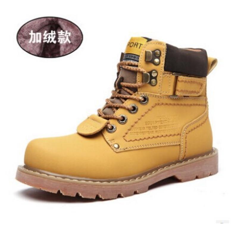 Pánské vysoké pracovní boty zimní Kožená voděodolná fleecová podšívka Všestranný pár Pánské boty britského stylu
