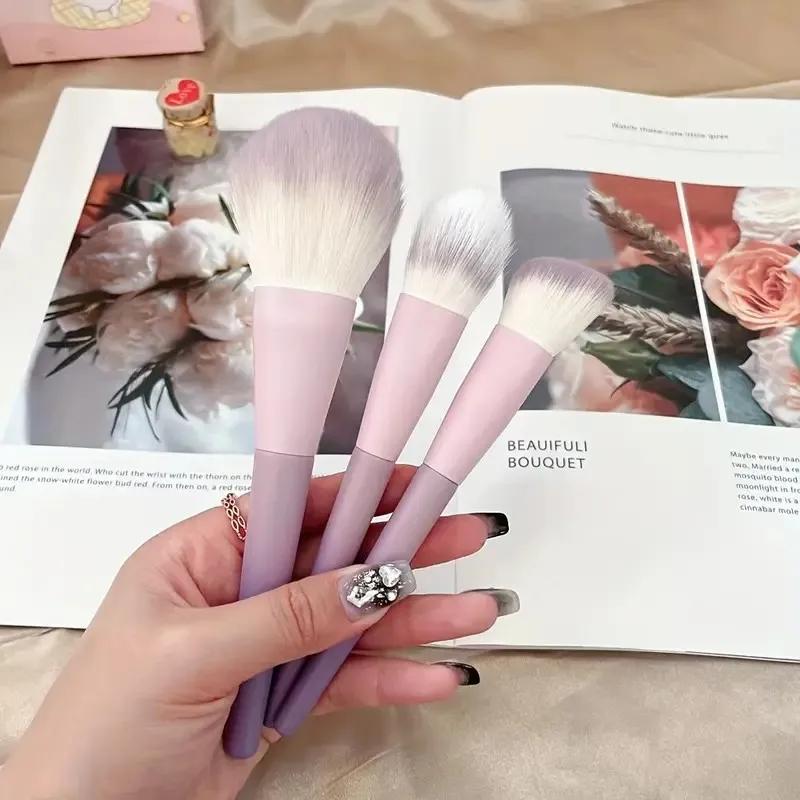 10Pcs Pink Purple Gradient plastic handle makeup brush powder brush foundation make-up brush concealer brush