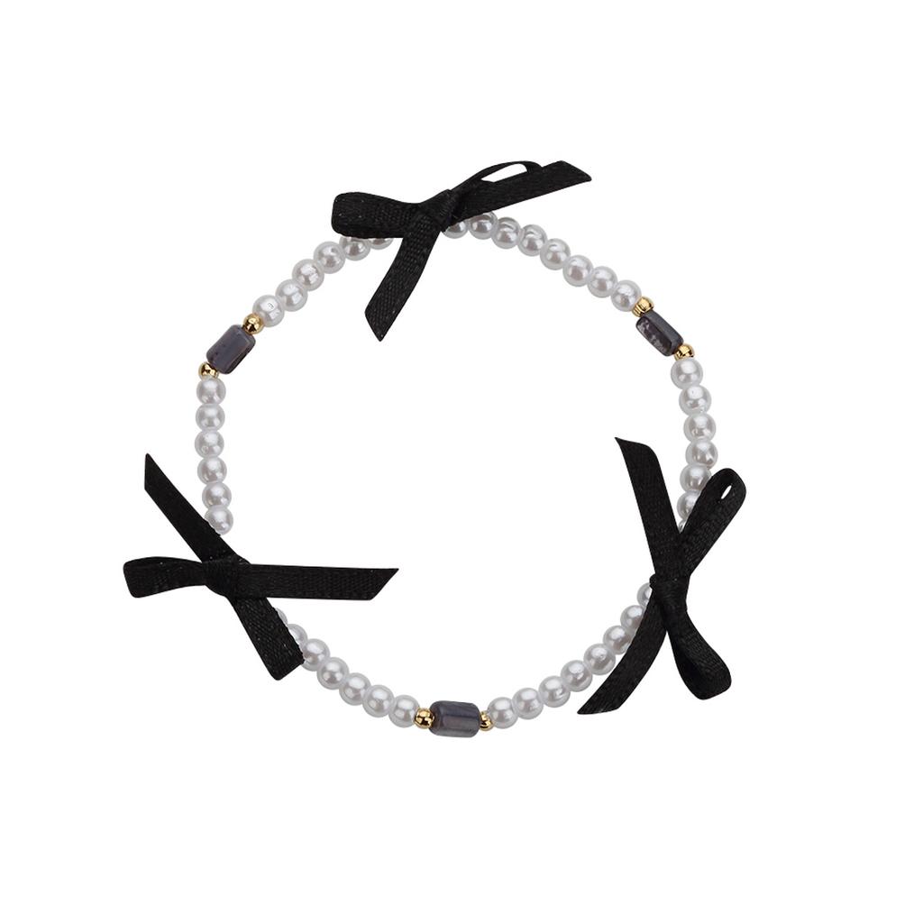 Charmy Triple Black Ribbon Pearl Bracelet