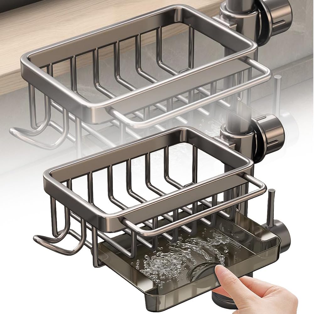 Sink Drain Rack Sponge Storage, 2024 New Kitchen Sink Faucet Organizer, Adjustable Detachable Sponge Holder for Kitchen Faucet, Sink Drain Holder