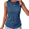 Women's Knitted Plus Size Sleeveless Round Neck Tank Top - Slim Fit with Side Pleats