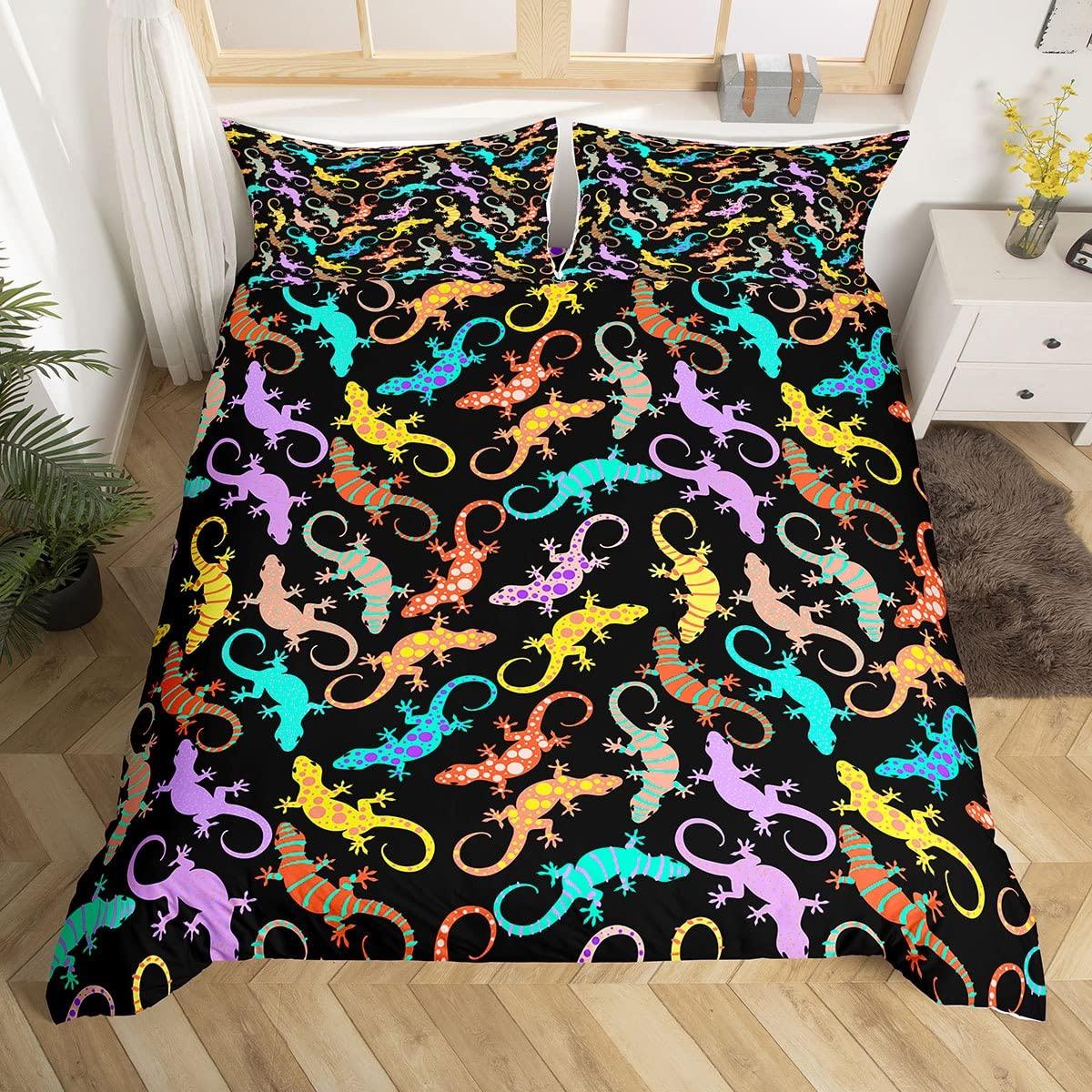 

Lizard Reptiles Duvet Cover Gift for Boys Girls Funny Gecko Bedding Set Full Queen Microfiber Cute Animal Theme Comforter Cover EU Double(200x200cm)