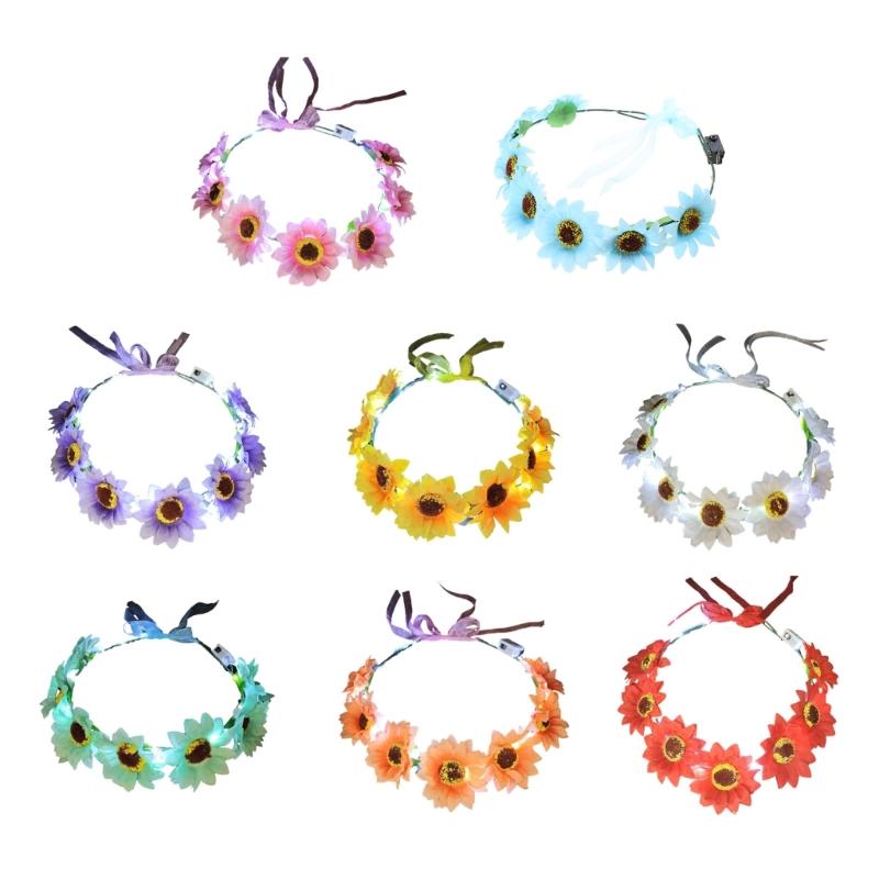 Bohemian Sunflower Headband Glowing Flower Hairband Hair Decorations Crown Garland Headband Women Wedding Headpieces